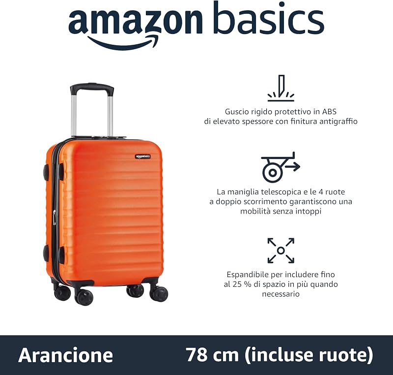 Valigia Rigida Grande - Bagaglio Espandibile ABS con 4 Ruote Doppie Girevoli - Resistente ai Graffi e Leggera - 78 x 52,6 x 32cm - Arancione Bruciato