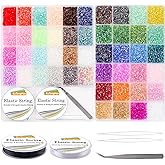 EuTengHao 16800pcs Tube Beads Kit Glass Bugle Seed Beads Small Craft Beads for DIY Crafting Jewelry Making Supplies (3mm, 350 Per Color, 48 Colors)