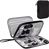 Arae Travel Essentials Electronic Organizer Double Layer - Black, L | Waterproof cable organizer for cords, chargers, phone &amp; earphones. Portable travel pouch.