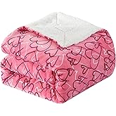 Elegant Comfort Luxury Valentine’s Day Sherpa Throw Blanket Ultra-Soft Cozy Velvet Pink Hearts Fleece Throw - Micromink Sherpa for Her, Wife, Girlfriend, Sherpa Reversible Blanket- Amara