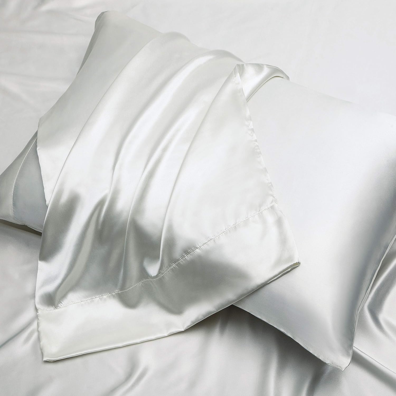 Chvonttow 4 Piece Satin Sheets King Size Luxury Silky Satin Bed Sheets Set, Wrinkle, Fade, Stain Resistant, 1 Deep Pocket Fitted Sheet + 1 Flat Sheet + 2 Pillowcases (Ivory White): Home & Kitchen