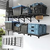 FLEXIMOUNTS Fold-Down 2-Pack 2x6ft Garage Wall Shelving, 1800lbs Load,Black | Heavy Duty Folding Garage Shelving Wall Mounted, Storage for Power Tools, Garden Supplies &amp; Seasonal Storage, Lite Series