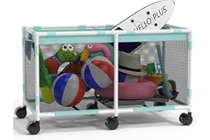 JOTESNEW 235 Gallon XXXL Extra Large Swimming Pool Storage Bin, Pool Noodles Holder, Toys, Floats, Balls and Floats Equipment Mesh Rolling Storage Organizer Bin, 69" Lx32" Wx35" H, Summer Vitality Mint Style