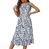 YATHON Womens Summer Sundress Notched Neck Slant A Line Tiered Midi Dresses with Pockets