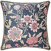 patdrea Designer Vintage Old School Throw Pillow Cover 18x18 inches,Black Velvet with Colorful Floral Pattern,Decorative Square Pillowcases Cushion for Bed Living Room Outdoor Car