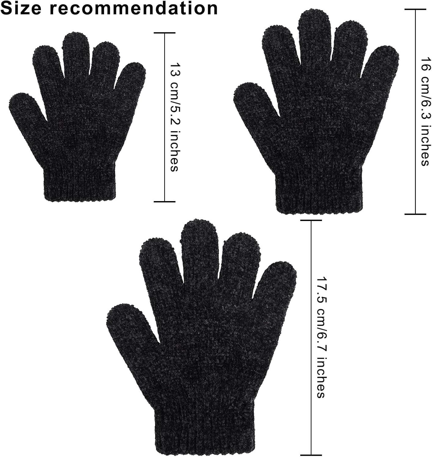 Motarto 6 Pairs Kid's Winter Magic Gloves Soft Chenille Cashmere Warm Gloves Stretchy Knit Gloves: Clothing