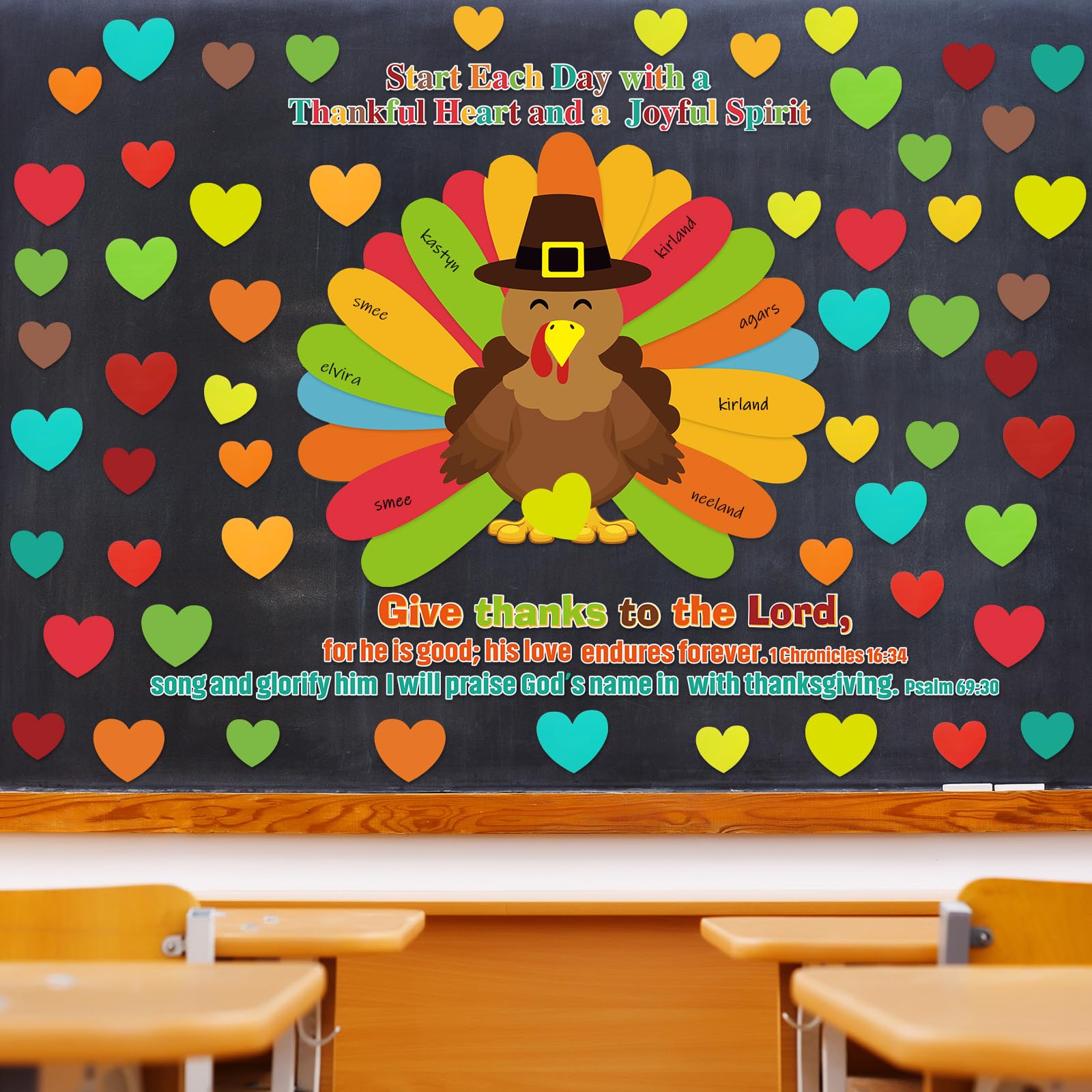 Photo 1 of 103 Pcs Thanksgiving Turkey Classroom Bulletin Board Decorations Set Give Thanks to The Lord Christian Bulletin Board Turkey Cutouts Craft for Fall Autumn Harvest Religious Classroom Wall Decor