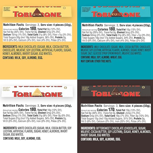 TOBLERONE ASSORTED CHOCOLATE BARS VARIETY PACK (MILK, DARK, WHITE, & SALTED CARAMELIZED ALMONDS), MOTHER’S DAY, 12 – 3.52 OZ BARS