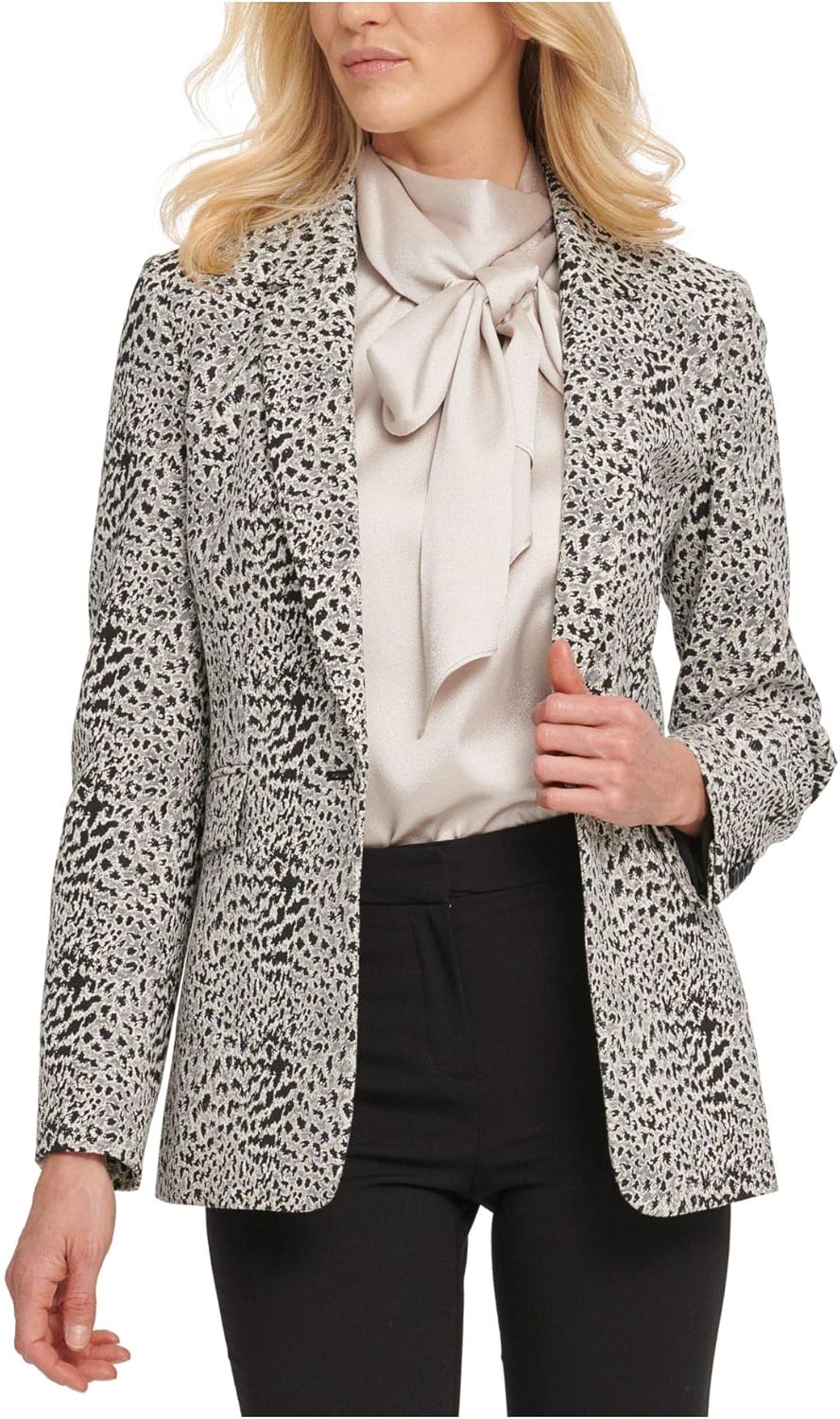 DKNY Chaqueta para mujer con estampado animal negro, talla 4 Amazon