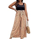 Womens Plus Size Summer Printed Jumpsuit One Piece Sleeveless Tank Top Wide Leg Long Jumpsuits with Belt