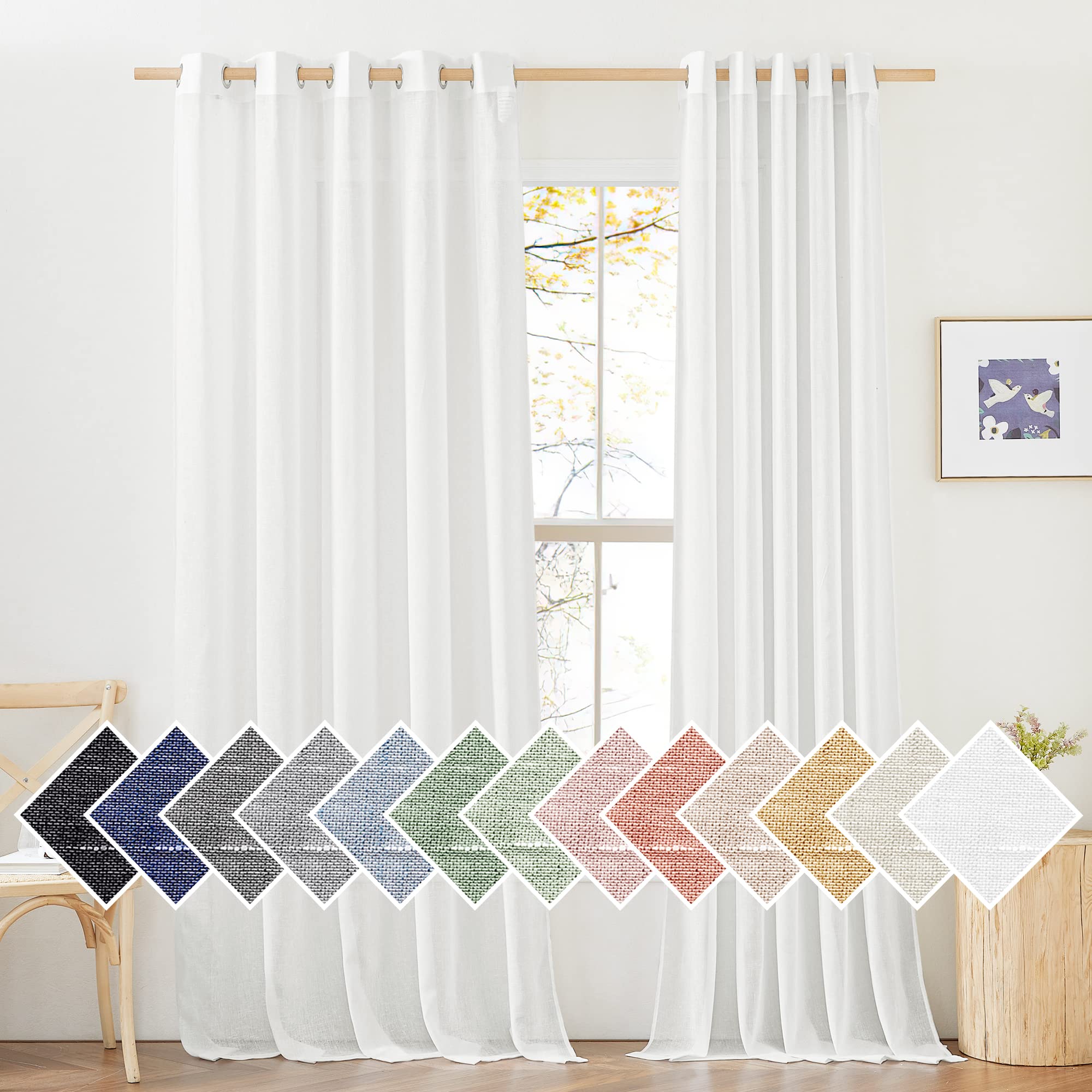 Photo 1 of NICETOWN Faux Flax Linen Sheer Curtains for Privacy Protection, Grommet Rustic Flax Window Treatment Semi Sheer Drapes with Light Penetration for Farmhouse/Patio Door, Ivory, W70 x L96, Set of 2