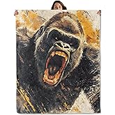GBXGBX Cool Gorilla Throw Blanket – Wild Jungle Animal Design, Cozy Warm Flannel Blankets, All Season Use, Kids Boys Men Gifts, 50x60in, Sofa Office Dorm Travel RV Farmhouse Decoration