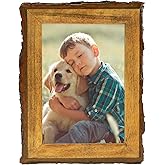Golden State Art, 5x7 Picture Frame Rustic Brown, Solid Wood Picture Frame with Bark Edges & Real Glass Cover, Display Posters/Photos/Prints 5x7 for Wall Mounting, Farmhouse Decor