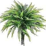 Shiny Flower 6 PCS Artificial Shrubs Fake Boston Fern Plants Natural Fern Bushes Greenery Bunches Vivid Realistic Arrangement