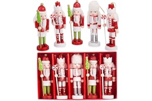 1TOMTE 5PCS Christmas Nutcrackers, Glittery Nutcrackers Ornaments Wooden Nutcracker Soldier Hanging Decorations for Christmas Tree Gift Shelf Table Decoration