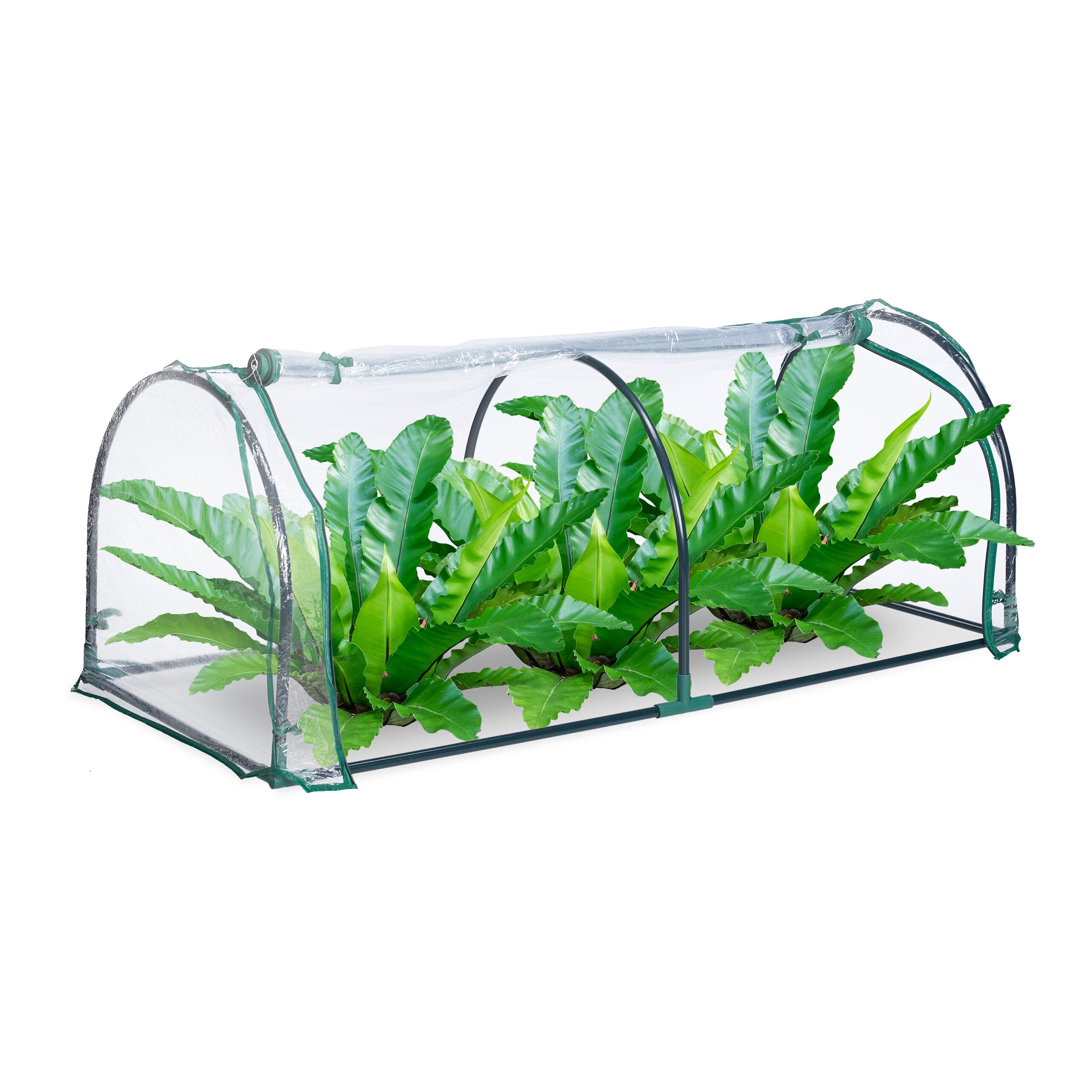Relaxdays Plastic Greenhouse, Plant Tent, Roll-up Door, H x W x D: 50 x 130 x 60 cm, Steel & PVC, Transparent, Green