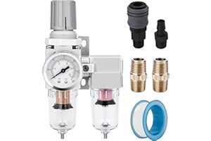 NANPU 1/4" NPT Air Dryer System - 5 Micron Particulate Filter, 0.5 Micron Coalescing Filter & Air Pressure Regulator, Water Trap Separator - Semi-Auto Drain,0-150 psi Gauge, Poly Bowl, Metal Bracket