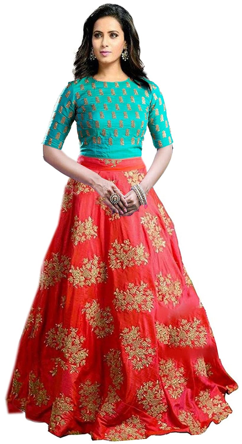 threeshop women's tafetta silk semi stitched lehenga choli (free size_fenta)