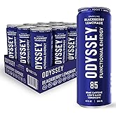 Odyssey Functional Energy Drink for Focus, Cognition & Mood Support 12 Pack - Adaptogenic Drink with 85mg Green Tea Caffeine, Lions Mane, Cordyceps, L-Theanine & Ginseng, Sparkling Blackberry Lemonade