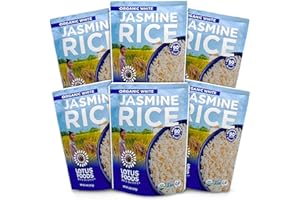 Lotus Foods Organic White Jasmine Rice Heat & Eat Pouch - Gluten Free White Rice, Organic Rice, Instant Microwave Jasmine Rice, Microwavable Pre Cooked Rice - 8 Oz (Pack of 6)