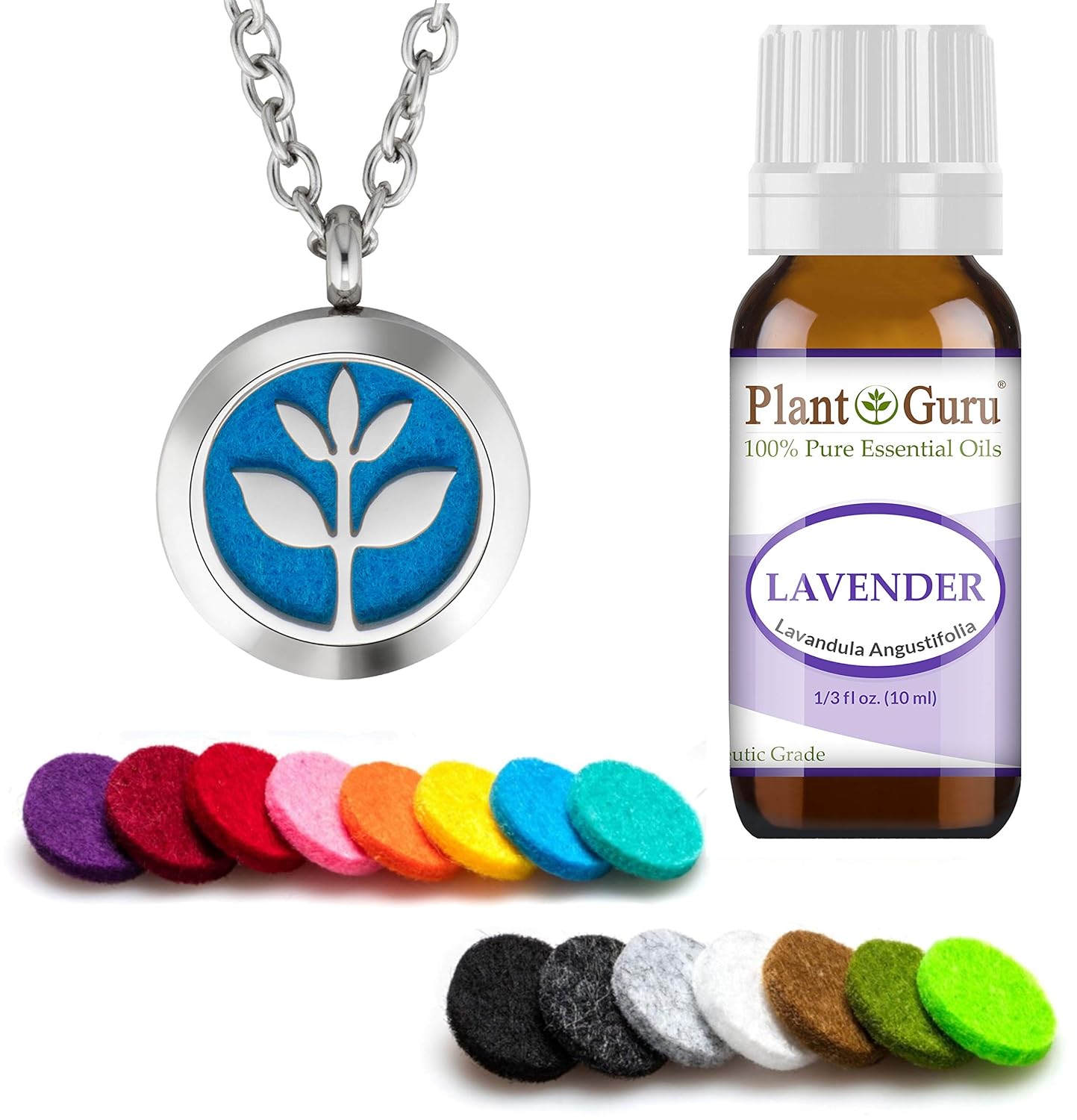 Plant Guru Essential Oil Diffuser Necklace Set Kit With Lavender 10 ml, 25mm
