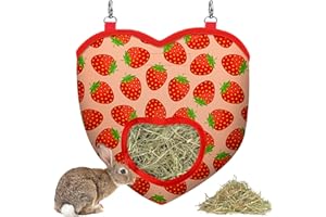 SKYJORMY Rabbit Hay Feeder, Bunny Hay Bag for Rabbits,Rabbit Feeder Fabric Bag Feeder Storage Bag,1 Hole 600D Oxford Cloth Fabric Hanging Hay Feeder Bag for Small Animal,Hay Guinea Pig(Strawberry)