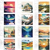 Affrolling 12 Pcs Pre Drawn Canvas for Painting for Adults 8 x 8 Inch Canvas Painting Kits Stretched with Drawing Ready to Paint Beginner Artists Date Night Party Supplies(Scenery)