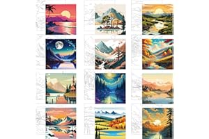 Affrolling 12 Pcs Pre Drawn Canvas for Painting for Adults 8 x 8 Inch Canvas Painting Kits Stretched with Drawing Ready to Paint Beginner Artists Date Night Party Supplies(Scenery)