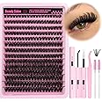 DIY Eyelash Extension Kit D-Curly Wispy Volume Lash Clusters Individual Lashes Lash Extension Kit with Lash Bond and Seal Applicator Tool for Self Application at Home (80P-280Pcs-Mix10-16mm-0.07D)