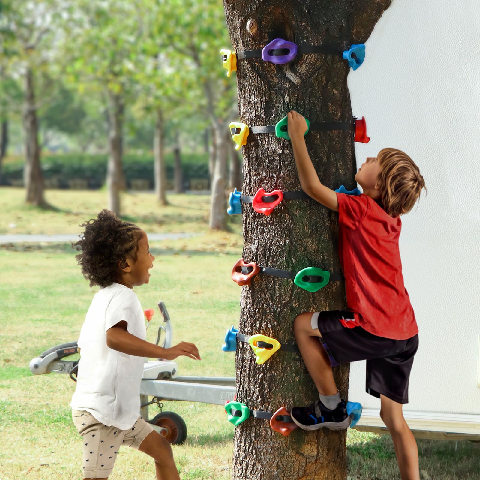 TOPNEW 12 Ninja Tree Climbing Holds for Kids Climber, Adult Climbing Rocks with 6 Ratchet Straps for Outdoor Ninja Warrior Obstacle Course Training