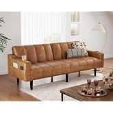 Chfeloai 80'' Futon Sofa Bed, Faux Leather Sleeper Couch, Convertible Loveseat with Adjustable Sofa Backrest, Modern Couches for Living Room, Bed Room, Apartment, Office (Light Brown)