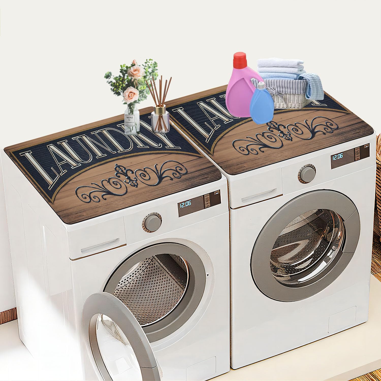 Photo 1 of 2PCS Washer and Dryer Covers for the Top,Non-slip Dryer Top Protector Mat,23.6" x 19.7" Dust-proof Washing Machine Cover, Washer Dryer Top Covers for Laundry Room Kitchen (brown1-2pcs)