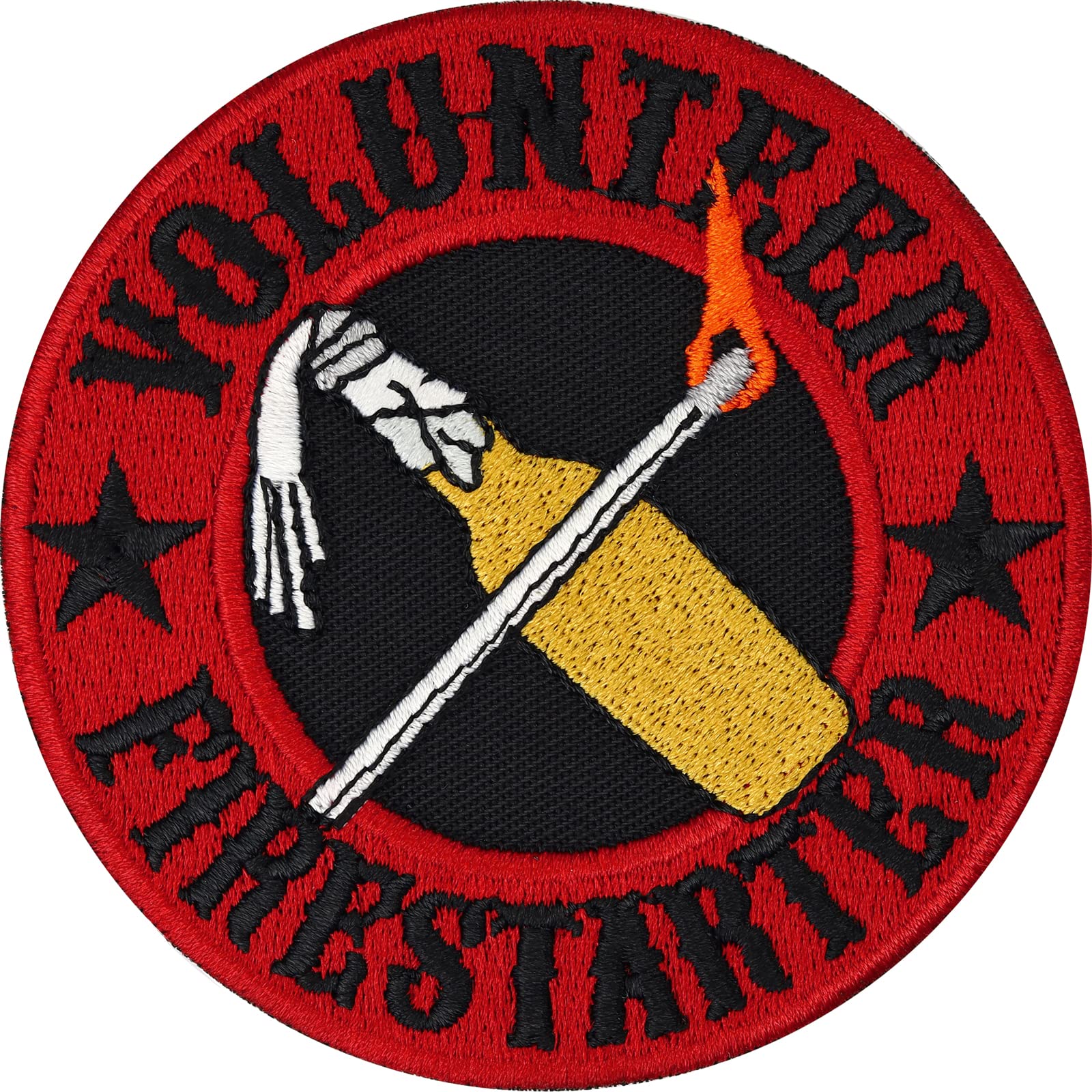 Volunteer Firestarter pyromanic Patch for All Fabrics | Molotoff Cocktail Sticker to sew on for Clothing and Leather | Biker Patch | Flame Badge Fabric Applique | 75x75 mm