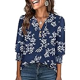 ANRABESS Womens Tops 3/4 Sleeve Henley V Neck Soft Blouses Dressy Casual Work Business Shirts 2026 Spring Fashion Clothes