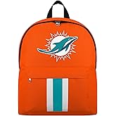 FOCO NFL Officially Licensed Team Color Primary Logo Solid Stripe Football School Bag Travel Backpack - Miami Dolphins - Orange