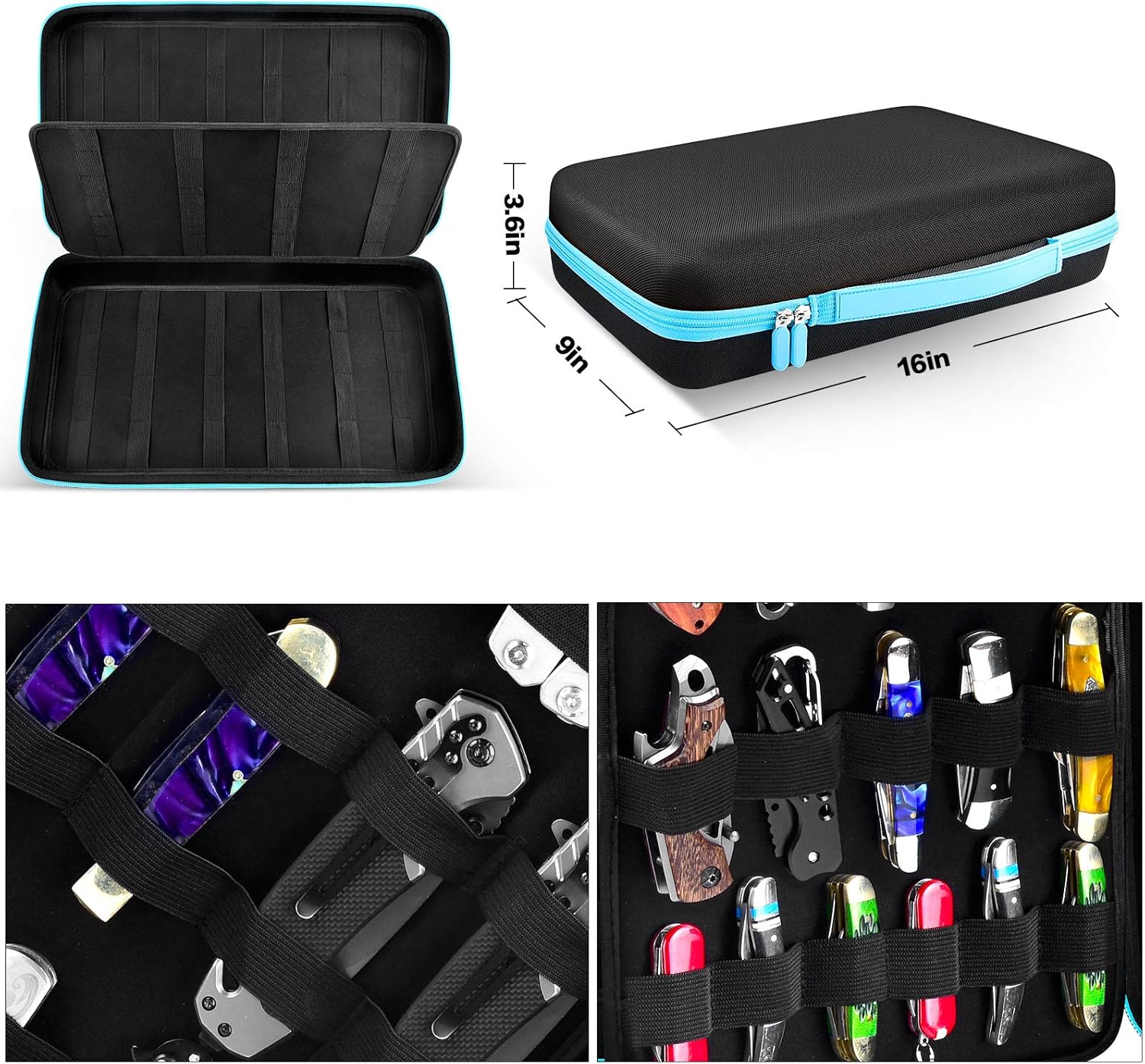 Knife Display Case for 64+ Pocket Knives. Folding Knife Holder, Butterfly Knives Storage Organizer, Knives Roll Collection Pouch Carrier Bag for Survival Tactical Outdoor EDC Mini Knife (Box Only): Kitchen & Dining