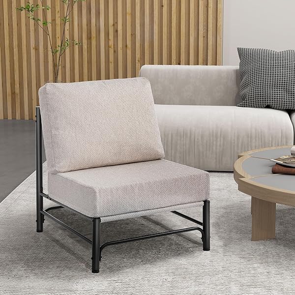 HOLLYHOME MID CENTURY MODERN ACCENT CHAIR, COMFY READING CHAIR WITH SOFT CUSHION, METAL FRAME FABRIC LARGE LAZY CHAIR, UPHOLSTERED LOUNGE SOFA CHAIRS FOR LIVING ROOM, BEDROOM, BALCONY, LIGHT CAMEL