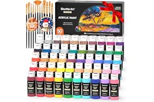 Shuttle Art Acrylic Paint, 50 Colors Acrylic Paint Set, 2oz/60ml Bottles, Rich Pigments, Water Proof, Premium for Artists, Beginners and Kids on Canvas Rocks Wood Ceramic Fabric