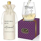 Socive Retirement Gifts for Women Men, Funny Retirement Wine Glass and Wine Bag Set, Best Retired Gifts for Friends Cowkers Doctors Nurses Teachers Boss-PAIRS WELL WITH RETIREMENT