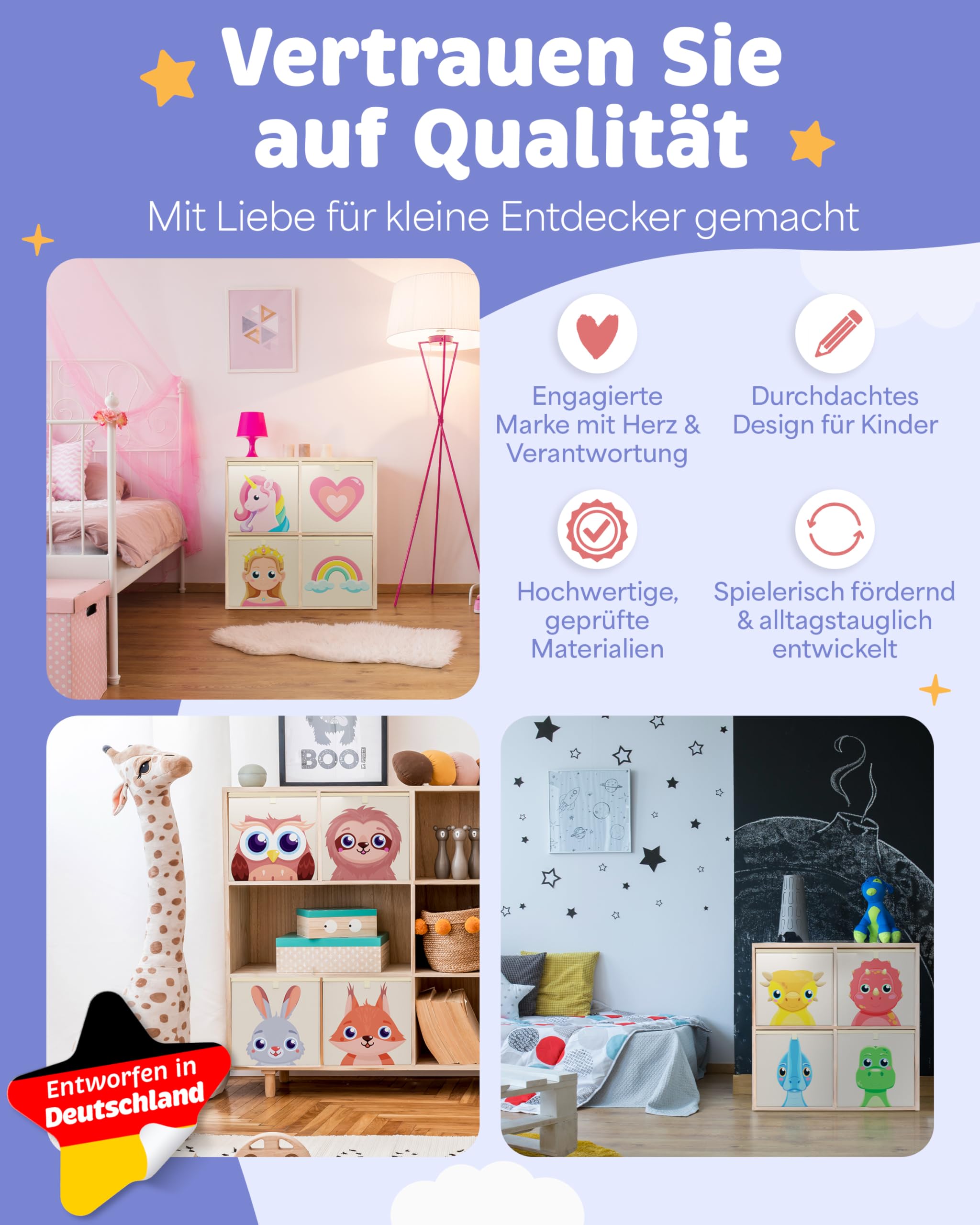 mookrook Aufbewahrungsbox Kinderzimmer 4er Set – Kallax Boxen Kinder, praktische Organizer Kinderzimmer, Spielzeug Aufbewahrungsbox Kinder 7