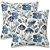 Naqiuli Throw Pillow Covers Blue Floral Pillow Covers 18x18 Inch Set of 2 Throw Pillows Decorative Pillow Cases Cushion Covers for Bedroom Livingroom Sofa Farm House