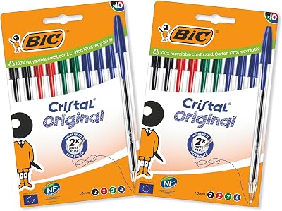 Cristal Original, Penne a Sfera, Inchiostri Blu, Nero, Verde e Rosso, Punta Media (1.0 mm), Confezione 20 Penne Economiche, Cancelleria Scuola e Ufficio