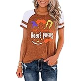 Womens Halloween Shirt Hocus Pocus Shirts Sanderson Witch Broom Graphic Tshirt Raglan Color Block Tops