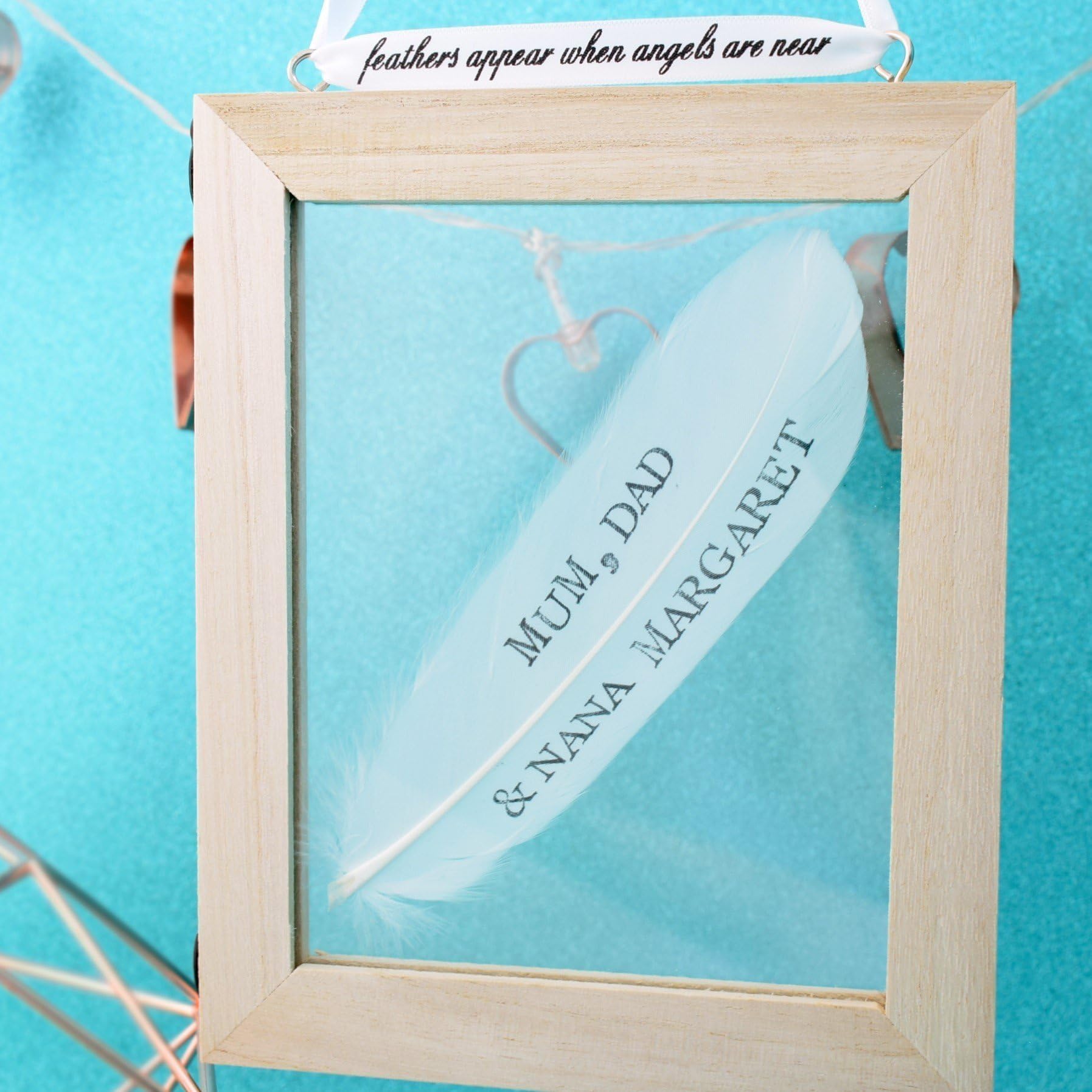 Personalised Real White Feather Memorial Frame Plaque Wall Hanging Decoration In Memory of Sympathy