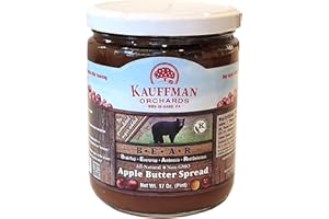 Kauffman Orchards "BEAR" Apple Butter Spread, No Sugar Added, Made with Brak Fuji, Evercrisp, Ambrosia, and Red Delicious Apples, 17 Oz. Jar (Case of 12)