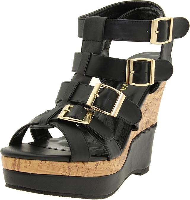 Amazon.com | Wild Diva Women's Union-01 Wedge Sandal, Black, 5 M US | Platforms & Wedges