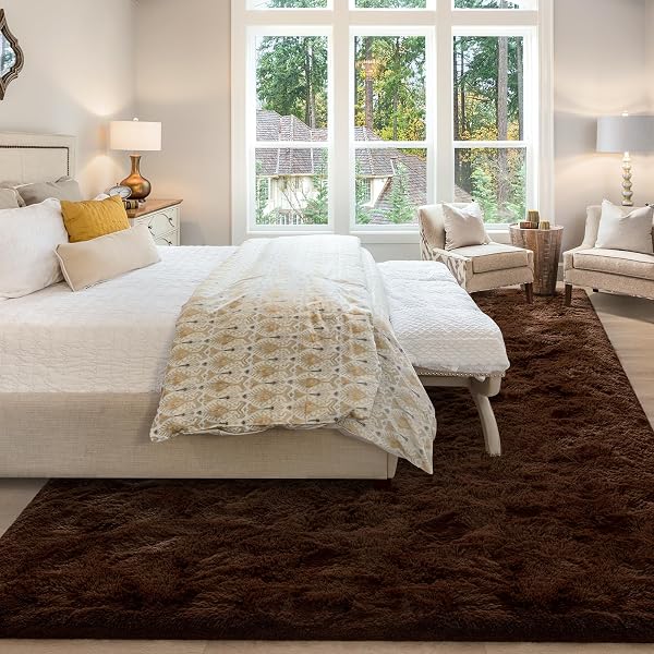 MERELAX SOFT MODERN INDOOR LARGE SHAGGY RUG FOR LIVINGROOM BEDROOM DORM KIDS ROOM HOME DECOR, NON-SLIP PLUSH FLUFFY FURRY FUR AREA RUGS COMFY NURSERY ACCENT FLOOR CARPET 9X12 FEET, BROWN