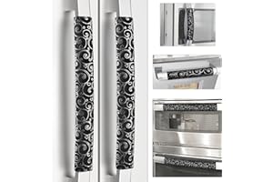 LULUDAMIER Refrigerator Door Handle Covers, Set of 6, Non-Slip Fridge Handle Covers, Washable Appliance Handle Covers, Keep Your Kitchen Clean, Microwave Oven Dishwasher Handle Protector(Black, Silver pattern)