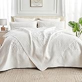 ECHODRM Oversized King Quilts 128x120, California King Bedspreads with 2 Pillow Shams, Ultrasonic Quilting Floral Pattern Soft Microfiber Lightweight Extra Large King Bedspread, White