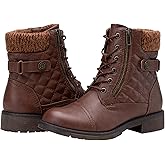 Vepose Women's Combat Ankle Boots Lace up Comfortable Short Booties Low Heel